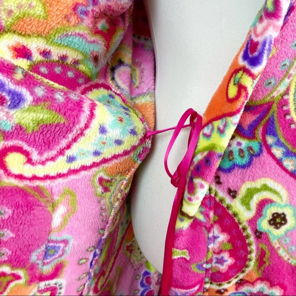 Vera Bradley Pink Paisley Fleece Plush Robe Hooded Bathrobe S/M - Picture 10 of 12